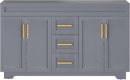 60 Inch Bathroom Vanity Without Sink, Modern Solid Wood Bathroom Storage Vanity with 4 Soft Closing Doors & 3 Full Extension Drawers,Quick Assemble Cabinet in Grey