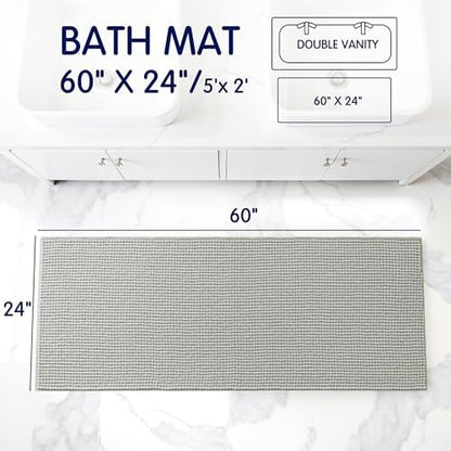 SUBRTEX Bathroom Rugs, 24" x 55" Chenille Bath Rug Soft Short Plush Bath Mat Soft Shower Mat Water Absorbent Shower Mat Quick Dry Machine Washable, Light Gray