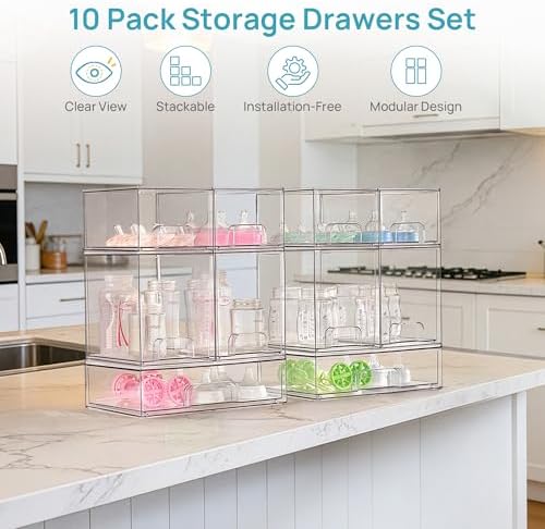 Vtopmart Clear Stackable Storage Drawers Set of 10, Baby Bottle Organizer