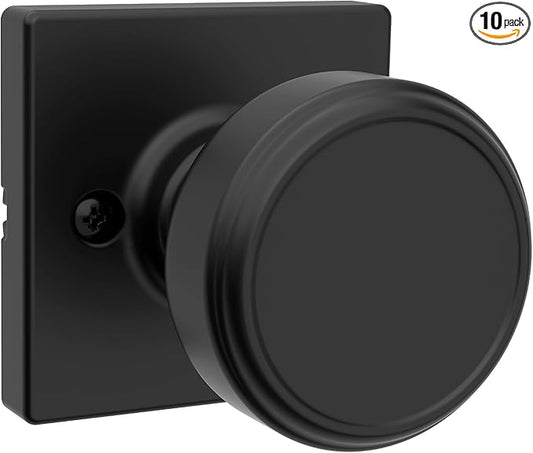 Kwikset Maven Dummy Door Knob, Single Sided Handle for Closets, French Double Doors, and Pantry, Matte Black Non-Turning Square Interior Push/Pull Door Knob, with Microban Protection (Pack of 10)