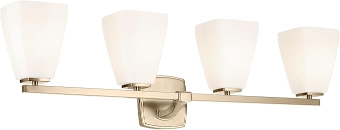 Kichler Marant 33.25" 4-Light Vanity Light with Opal Glass in Champagne Bronze, for Bathroom, Powder Room, Over a Mirror, (33.25" W x 9.5" H), 55217CPZ