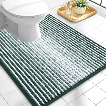 OLANLY Toilet Rugs U-Shaped 24x20, Soft Chenille Bath Mat, Blackish Green
