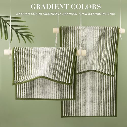 BSICPRO Bathroom Rugs Sets 2 Piece, Non Slip Striped Bath Mats, Sage