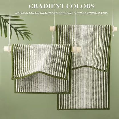 BSICPRO Bathroom Rugs Sets 2 Piece, Non Slip Striped Bath Mats, Sage