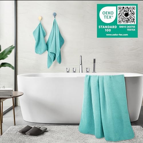POLYTE 430 GSM Poly Blend Microfiber Quick Dry Waffle Bath Towel Set of 6