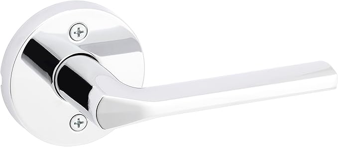 Kwikset Lisbon Dummy Door Handle, RoundSingle Sided Lever for Closets, French Double Doors, and Pantry, Polished Chrome Non-Turning Reversible Interior Push/Pull Lever