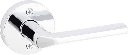 Kwikset Lisbon Dummy Door Handle, RoundSingle Sided Lever for Closets, French Double Doors, and Pantry, Polished Chrome Non-Turning Reversible Interior Push/Pull Lever