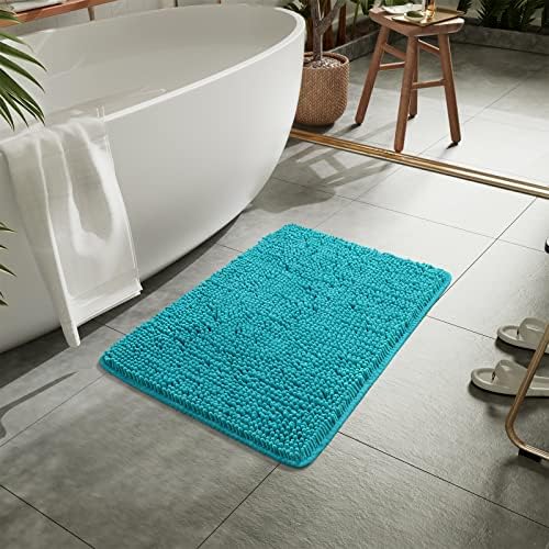 LOCHAS Luxury Bathroom Rug Shaggy Bath Mat 24 x 17 Inch, Teal Blue