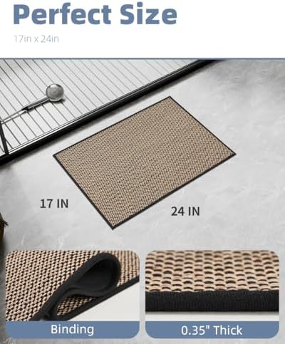 PADOOR Non-Slip Bath Mat With Rubber-Backing, Braided Absorbent Machine Washable Thin Rug for Bathroom Floor, Fits Under Door, Quick Dry, 17''x24'' Black
