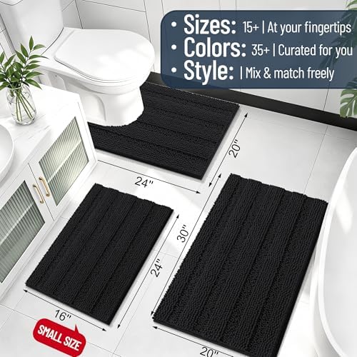 Smiry Thick Chenille Large Bathroom Runner Rugs 45x27, Soft Bath Mat, Black