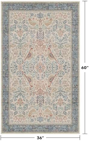 Boho Natural Red Blue 3x5 Entryway Rug, Washable Mudroom Area Rug, Modern Vintage Kitchen Floor Carpet, Low Pile Non-Slip Carpet for Indoor Entrance and Laundry Room