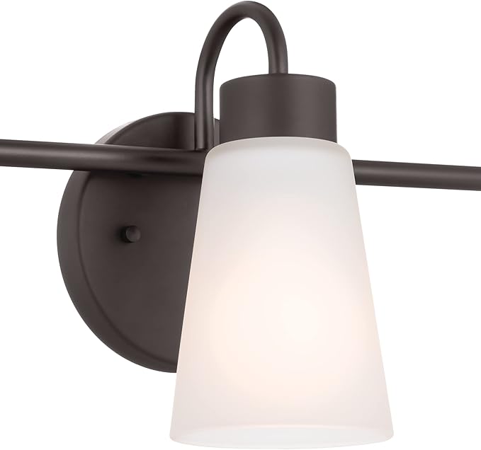 Kichler Erma 3-Light Bathroom Vanity Light Fixture with Clear Satin Etched Glass, Updated Traditional Wall Light in Olde Bronze®, (23" x 8.5")