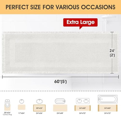 IM HOME Extra Large Waffle Bath Mat, Boho Bathroom Rugs Absorbent Non Slip, Ultra Soft Bathroom Mat, Machine Washable Knit Bath Rugs with Tassels for Bathroom, Bedroom, Kitchen, Tub, 5'x2', White