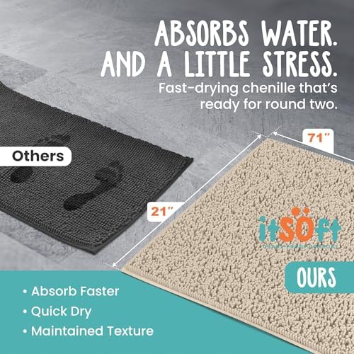 Runner Chenille Bath Mats 71"x21", Plush Absorbent Quick Dry, Soft & Machine Washable, Non Slip Carpet for Bathroom, Thick Bathroom Rugs, Shower Restroom Rug Mat, Alfombras De Bano, Bathrugs