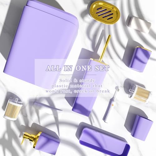 XLHOMO Bathroom Accessories Set - Luxury Purple Bathroom Set, 9 Pieces Bathroom Accessory Set, Purple Bathroom Accessories with Trash Can, Toilet Brush & Soap Dispenser