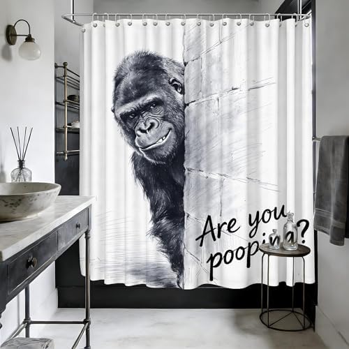 Extra Long Shower Curtain Funny Gorilla Clawfoot Tub, 108 x 72 in