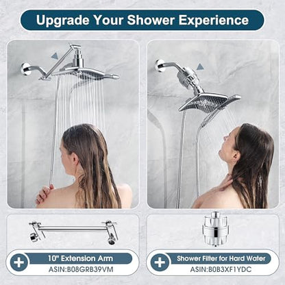 BRIGHT SHOWERS High Pressure Dual Shower Head Combo, Handheld Showerhead Rainfall Shower Head Combo with Black Face, 60 Inch Long Stainless Steel Shower Hose, Chrome (Pack of 2)