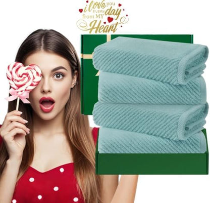 VOOVA & MOVAS Hand Towels 4PC, 100% Cotton, 18x28 in, Aqua Teal