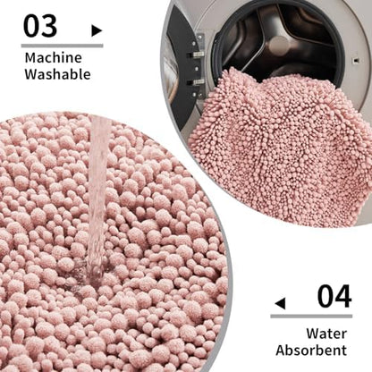 Disolla Pink Bath Mat 24x36 Inch - Luxury Chenille Bathroom Rug, Extra Soft Shaggy Plush Absorbent Mat, Non-Slip Washable Rug for Bathtub, Shower and Bedside