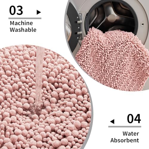 Disolla Pink Bathroom Runner Rug 24x70 Inch - Extra Long Chenille Bath Mat, Luxury Shaggy Plush Absorbent Rug, Non-Slip Large Runner for Floor and Laundry Room