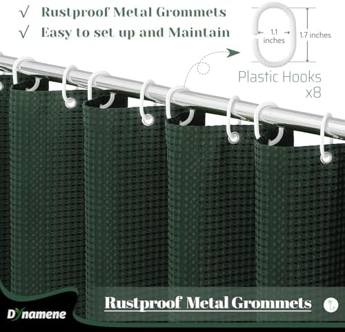 Dynamene Stall Waffle Shower Curtain 256 GSM Heavy Fabric 48x72 Dark Green