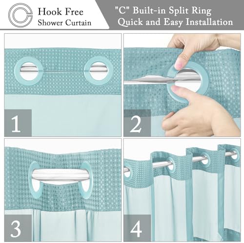 Gibelle No Hook Cloth Teal Shower Curtain with Liner, 72x74