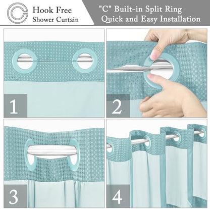 Gibelle No Hook Cloth Teal Shower Curtain with Liner, 72x86