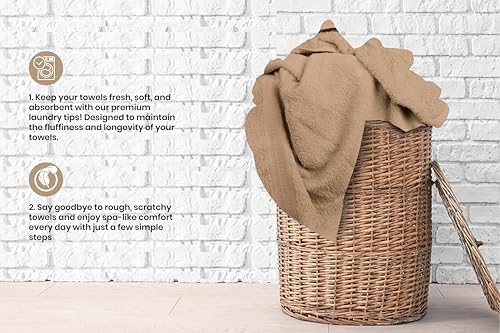 Bath Towels Pack of 6 – 24" x 50" – 100% Cotton Terry, Soft, Quick-Dry & Highly Absorbent – Beige Towels for Bathroom, Spa, Gym, Hotel, Pool & Everyday Use