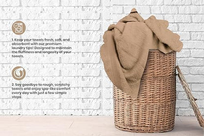 Bath Towels Pack of 6 – 24" x 50" – 100% Cotton Terry, Soft, Quick-Dry & Highly Absorbent – Beige Towels for Bathroom, Spa, Gym, Hotel, Pool & Everyday Use