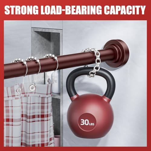 Ausemku Shower Curtain Rod Tension - 32-80 Inch Never Rust Non-Slip Spring Tension Curtain Rod No Drilling Stainless Steel Curtain Rod Use Bathroom Kitchen（Brown）