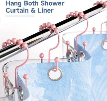 Titanker Shower Curtain Hooks Rings, Rust-Resistant Metal Double Glide Shower Hooks for Bathroom Shower Rods Curtains, Set of 12 Hooks - Light Pink