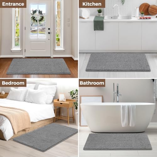 Bcoimo 48x30 Chenille Bath Mat – Non-Slip with Backing Bath Rug Ultra-Absorbent and Machine Washable Bathroom Mat Quick-Dry Design. Ideal for Bathroom Shower and Tub Areas