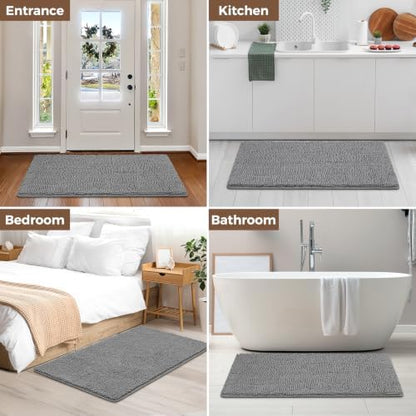 Bcoimo 48x30 Chenille Bath Mat – Non-Slip with Backing Bath Rug Ultra-Absorbent and Machine Washable Bathroom Mat Quick-Dry Design. Ideal for Bathroom Shower and Tub Areas