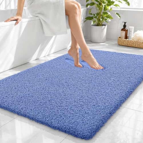 OLANLY Microfiber Large Bathroom Rugs 40x32, Soft Bath Mat, Cornflower Blue