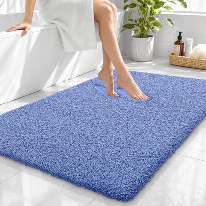 OLANLY Microfiber Large Bathroom Rugs 40x32, Soft Bath Mat, Cornflower Blue