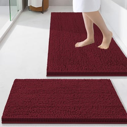 Smiry Chenille Bathroom Rugs Sets 2 Piece (34x21+24x16, Burgundy)