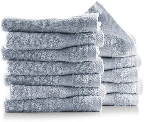 Hearth & Harbor Washcloths 12 Pack - 100% Cotton Washcloth for Body and face, High Absorbent and Soft 13"x13" Body Wash Cloth, Quick Dry - Ice Blue Washcloths