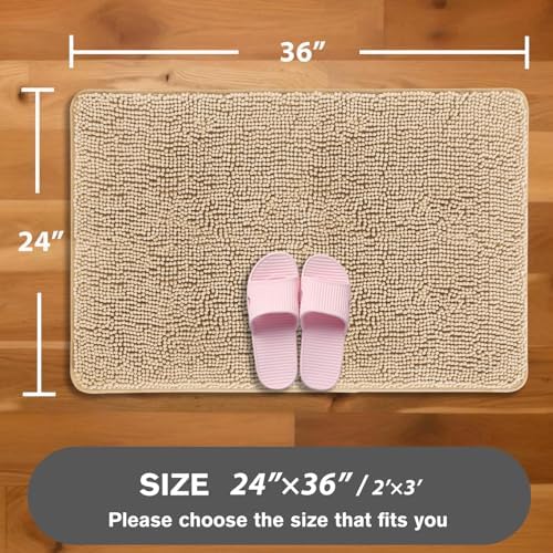 Ivory Cream Bathroom Rugs – Absorbent and Washable Bath Mat, Non-Slip, Thick Soft Chenille Bath Rugs for Bathroom Floor, Shower, Sink - 24" x 36"