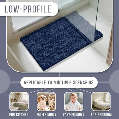 Yimobra Bathroom Rug Mat 32 x 20, Non Slip and Super Absorbent Bath Mat,Machine Washable Quick Dry,Ultra Plush Chenille Shower Rugs for Bathroom Floor Sink Tub and Shower Outside,Navy Blue