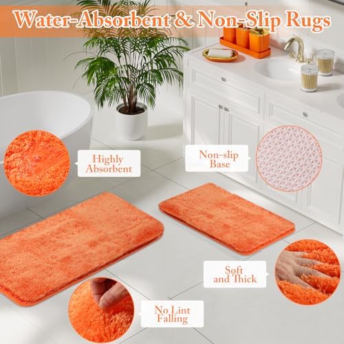 XLHOMO Bathroom Accessory Set - 24PCS Luxury Bathroom Accessories Set, Bathroom Sets with Shower Curtain and Rugs, Orange Bathroom Set with Trash Can, Toothbrush Holder & Soap Dispenser for Home Decor