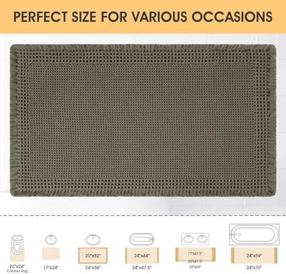 Upgrade Waffle Bath Mat, 32"x20" Greyish Green, Boho Bathroom Rugs Absorbent Non Slip, Ultra Soft Bathroom Mat, Machine Washable Knit Bath Rugs with Border for Bathroom, Bedroom, Kitchen, Shower