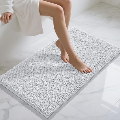 Yimobra Long Bathroom Rugs 44"x24", Extra Soft Non Slip Bath Mat for Tub, Super Absorbent Quick Dry Shaggy Rug Floor Carpet, Machine Washable,Silver