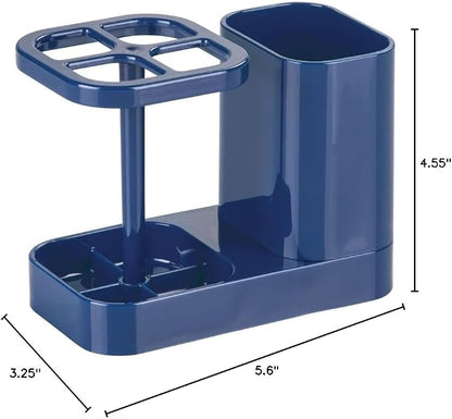 iDesign Toothbrush Holder with Storage Cup, Bathroom Sink Organizer for Toothpaste and Electric Toothbrushes, Blue