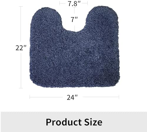 Disolla Toilet Mat 22x24 Navy - Non Slip Fluffy U-Shaped Contour Rug, Ultra-Soft Plush Toilet Floor Mat, Absorbent & Machine Washable