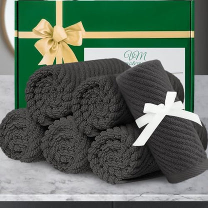 VOOVA & MOVAS Washcloths 6PC, 100% Cotton, 13x13 in, Dark Gray