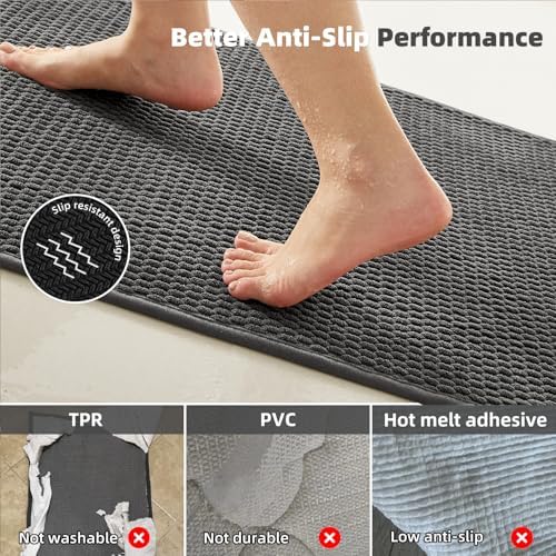 TYUU Large Bathroom Rugs Non Slip Washable Bath Rugs Super Absorbent Bathroom Rug Thin Quick Dry Low Pile Bath Mats, Dark Grey 36"x48"