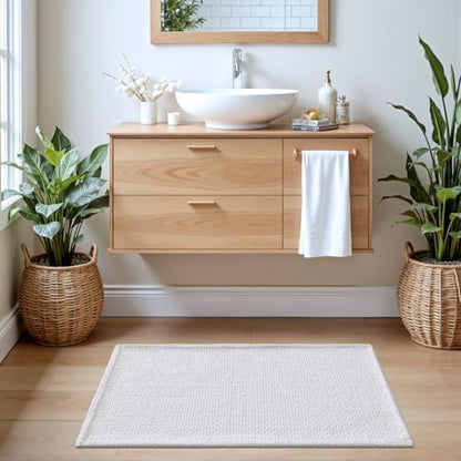 DEXI Chenille Bath Mat 43x24, Soft Absorbent Bathroom Rugs, White