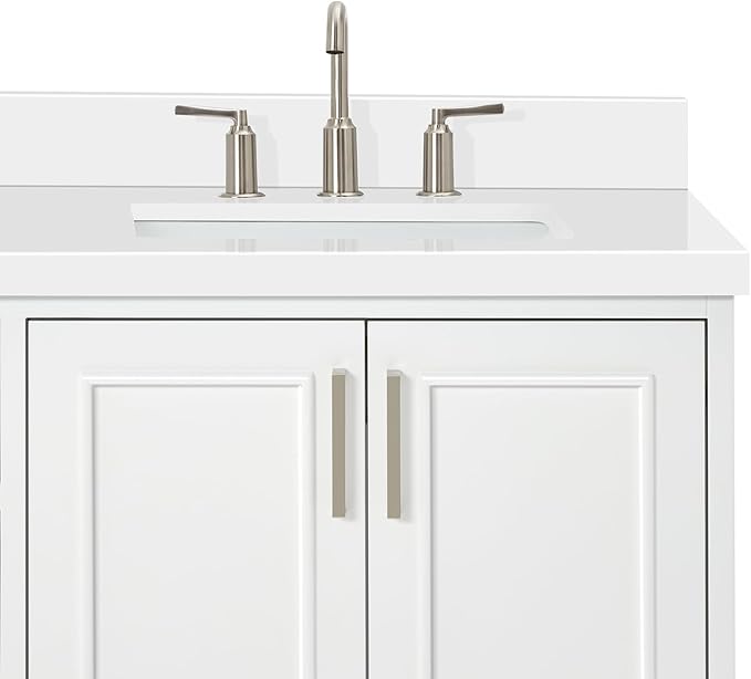 ARIEL Stafford 72-inch Bathroom Vanity with Sink,Solid Wood, 1.5-inch Pure White Quartz Countertop & Backsplash, Double Rectangular Porcelain Sink, 4 Soft Closing Doors, 6 Dovetail Drawers, White