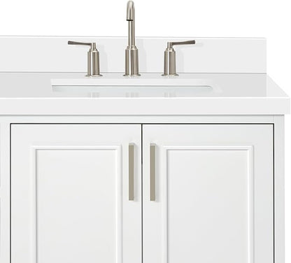 ARIEL Stafford 72-inch Bathroom Vanity with Sink,Solid Wood, 1.5-inch Pure White Quartz Countertop & Backsplash, Double Rectangular Porcelain Sink, 4 Soft Closing Doors, 6 Dovetail Drawers, White