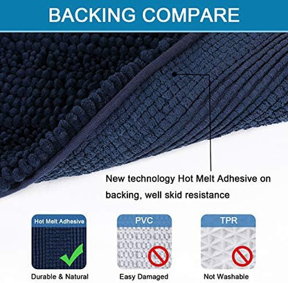 H.VERSAILTEX Navy Blue Bathroom Rugs 2 Piece, Bath Mat Set Slip-Resistant Extra Absorbent Soft and Fluffy Striped Chenille Bath Rugs, Floor Mats Dry Fast Machine Washable (20" x 32"/17" x 24")